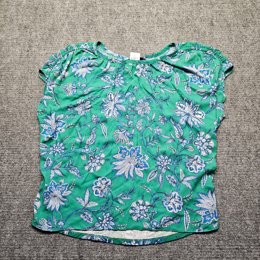 LOFT Womens XS Green Floral Cap Sleeve Blouse Rayon Knit Top 536935 NWT
